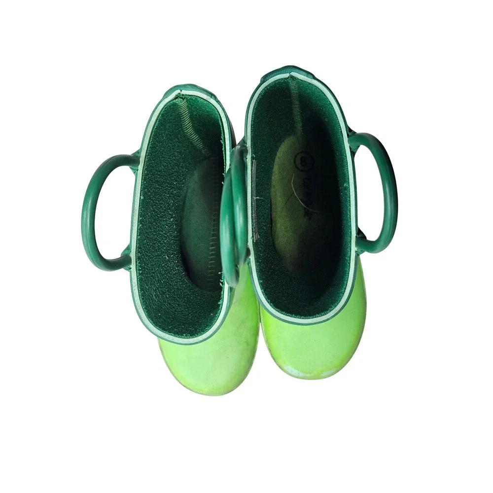 Cat & Jack‎ Kids Green Caterpillar Rain Boots Pull On Handles Size 8 Toddler